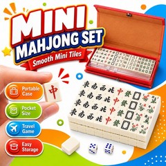 Portable Mahjong Mini Set Compact Travel Tiles Game Case Dice for Family Friends