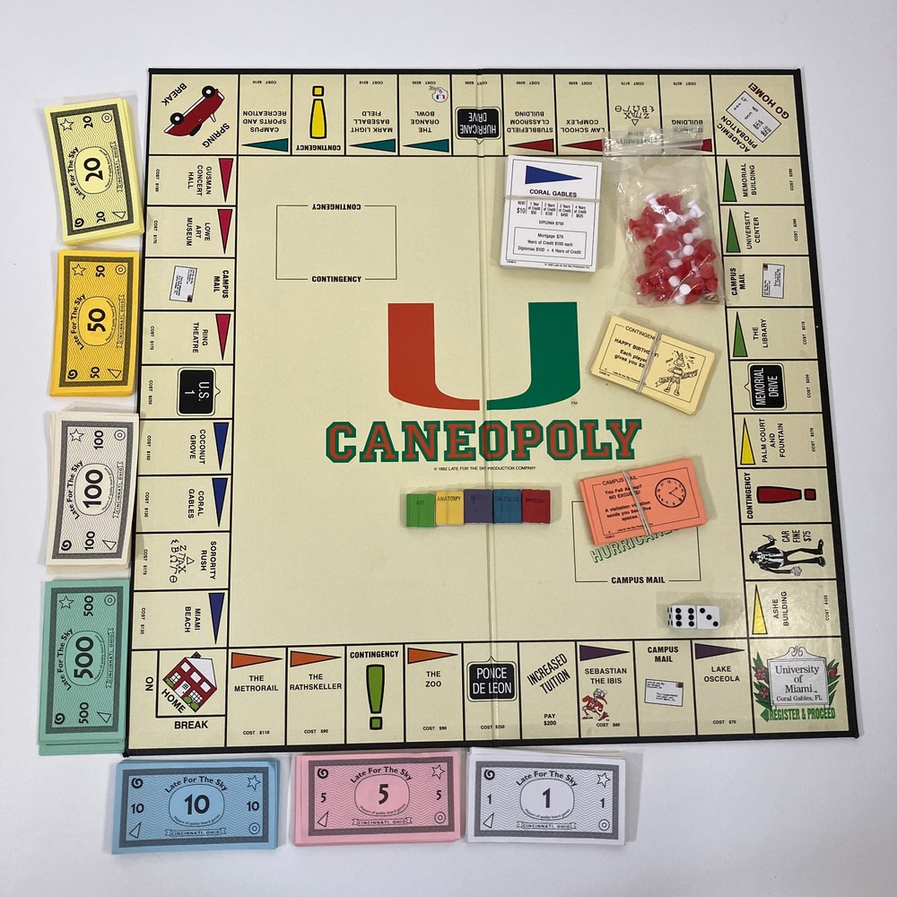 Caneopoly The University of Miami by Late for the Sky Collegiate 1992 Board Game