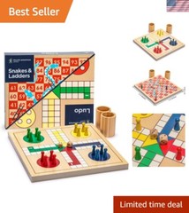 Classic 2-in-1 Wooden Snakes and Ladders & Ludo Game for Family Fun – 11.3 in