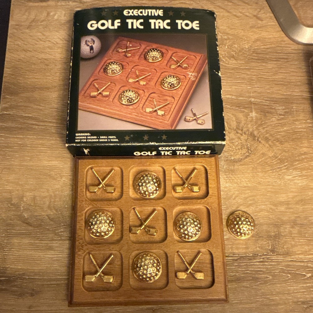 Executive Golf Tic Tac Toe Wooden Board Game Set Complete w/ Box, 2 Players