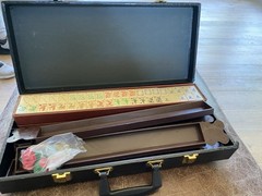Vintage American MahJongg Set Embossed Wood Tiles And Faux Alligator Case
