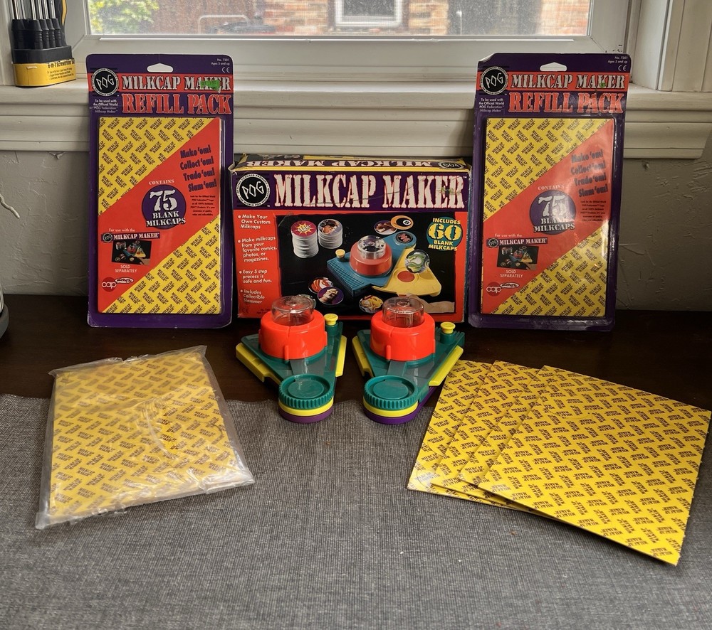 2 Vintage Official Pog Milkcap Makers 1995 Retro Toy Machines Refill Packs