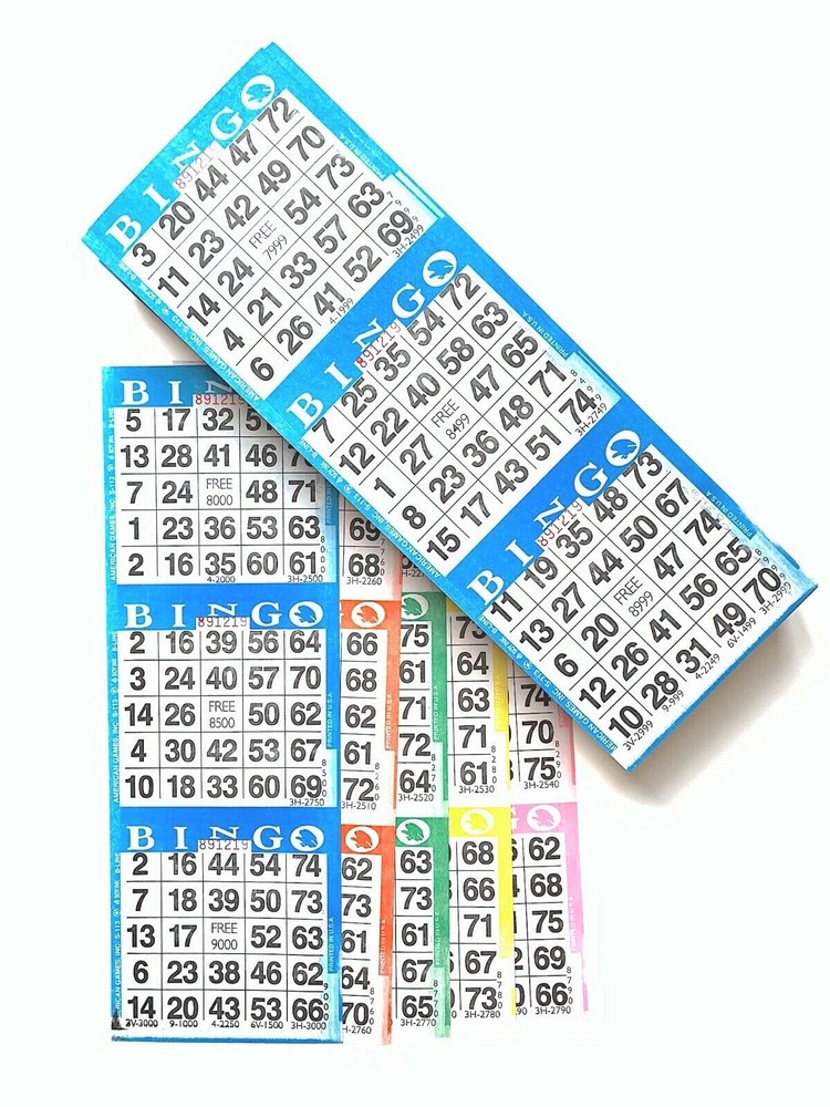 Bingo Paper Cards-100 Books- 3 on 5 up Colors: Blue,Org,Grn,Yel,Pink- 500 Sheets