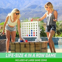 2ft Classic Wooden 4 in a Row Game with Durable Carrying Case – Fun for All Ages