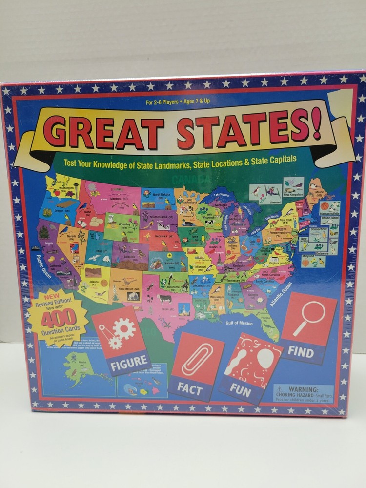 Great States Board Game: 400 Questions about US Geography–Play and Learn! – NEW
