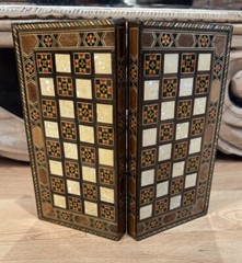 2 in 1 Wood Backgammon + Chess Set Moroccan handmade Wooden Backgammon Board 8”