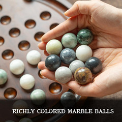 Deluxe Solitaire Game Set: 12.6” Solid Wooden Board, 32 Natural Marble Balls,