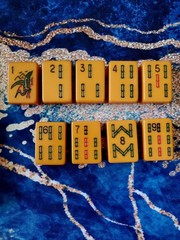 VTG ES Lowe Rare Multi-color “Swooping Crane” 1-9 Bams Mahjong Tiles – EXC COND!