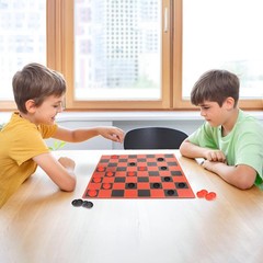 2 in 1 Black Red Checkers and Tic Tac Toe Family Game Set Portable Fun