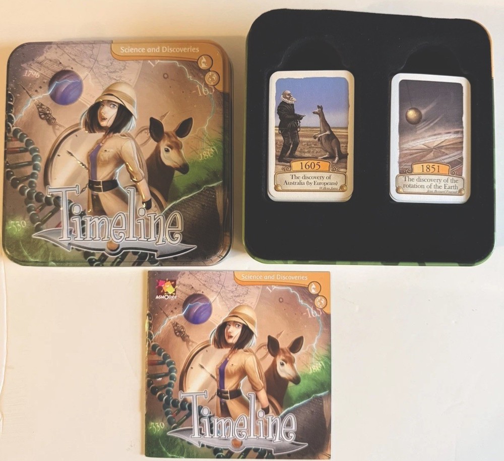 Timeline Science and Discoveries Card Game Asmodee Complete In Raised Tin