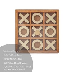 Decorative Gold and Wood Tabletop Tic Tac Toe Game Set with Storage Box