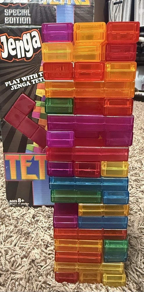 Hasbro Gaming Jenga Tetris Official Tetris TRANSLUCENT *RARE* Complete Game