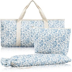 3 Pcs Quilted Empty Mahjong Bag Set, Thickened Blue Floral Carrying Bag Set w…