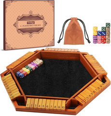 1-6 Players Shut The Box Dice Games, Wooden Board Table Math Game with 16 Dice a