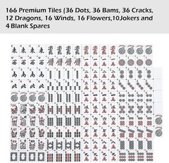 166 American Mahjong Tiles with Elegant Red Carrying Bag & Pushers