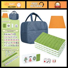 Compact Mahjong Set – 144 Melamine Tiles + 8 Blanks, Travel Size with Handbag