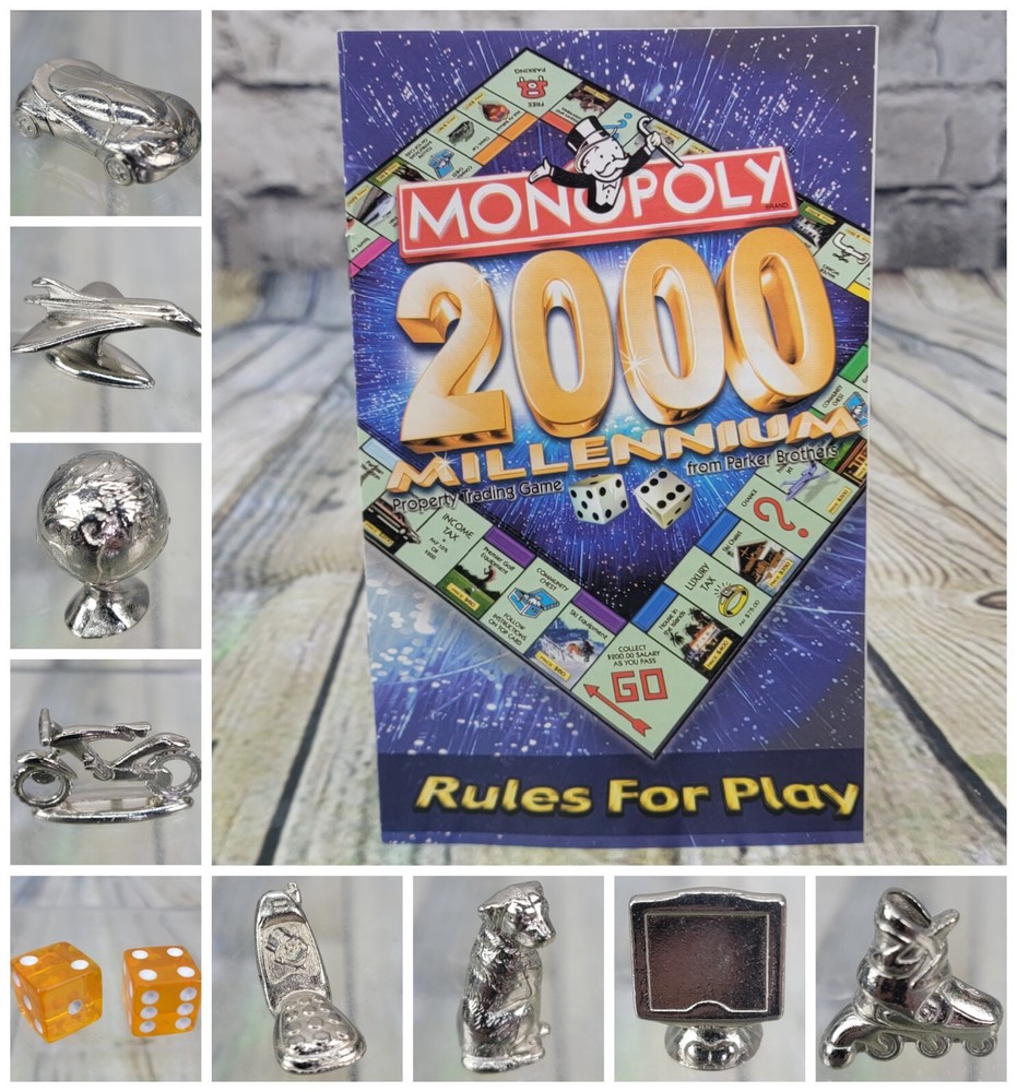 Monopoly 2000 – REPLACEMENT Game Tokens (8) / Instruction Manual / 2 Dice