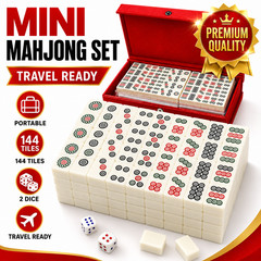 Compact Mini Mahjong Set 144 Tiles 2 Dice Red Case Portable Travel Game Gift Box