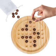 Solid Wood Solitaire Game, Classic Handcrafted 9” Wooden Solitaire Board, 33…