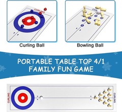 Compact 4-in-1 Game Set for All Ages – Curling, Shuffleboard, Bowling & Cornhole