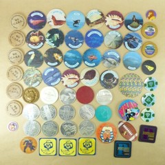 Junk Draw Lot of Coin Tokens from the 1990s. Metal, Plastic, Cardboard, Wood
