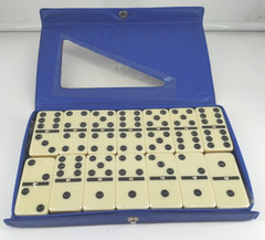 Vintage Double Six Domino’s Set 28 Pieces Green Travel Snap Pack Compact SEALED