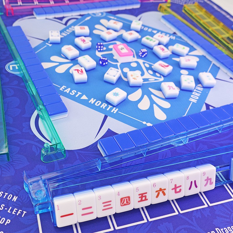 NEW! Vibrant Layered Mahjong Tiles – Full American Set 160Tiles – blue acrylic