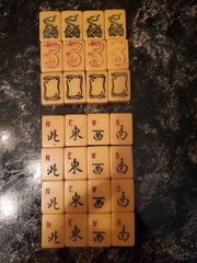 Vtg 1940s Cardinal Mahjong Set Green Alligator Case Standing Pheasant 164 Tiles