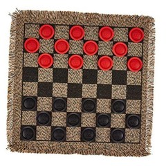 3-in-1 Mini Checkers Rug + Classic & Mega Tic Tac Toe – Portable 12×12 inches