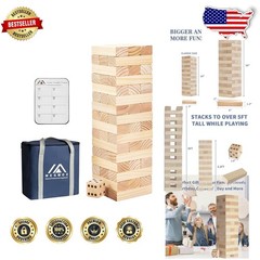 Giant Tumble Tower 60pc New Zealand Pine Blocks Stack to 5ft – Quality