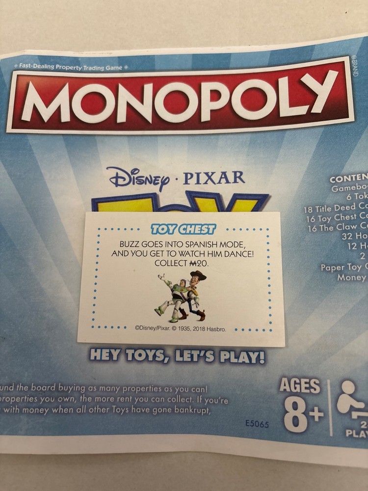 2018 Monopoly Toy Story Buzz Goes Into Spanish Mode Community Chest Card Game