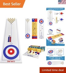 Compact 4-in-1 Game Set for All Ages – Curling, Shuffleboard, Bowling & Cornhole