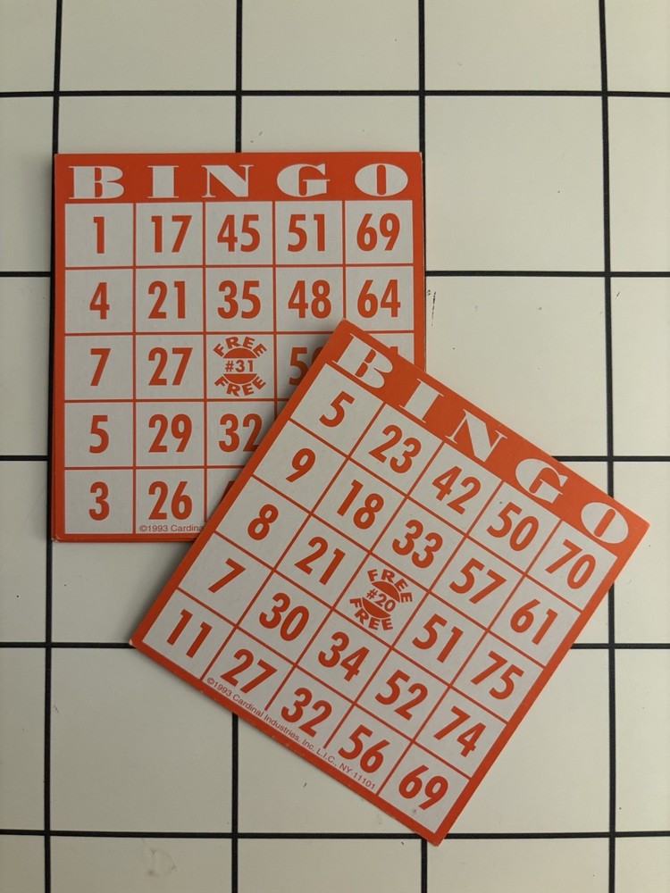 Vintage Aged Bingo Card Lot of 10 Cards Ephemera Collection Red