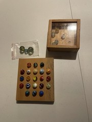 2 Vintage Wooden Marble Solitaire Games with 29 Marbles Cats Eye Nice! 1960’s