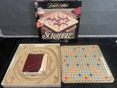Scrabble Deluxe Edition Rotating Board Game MB 4034 Complete