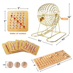Deluxe Bingo Game Set w/Bingo Cage, Bingo Balls, Board, 10 Shutter Bingo Cards