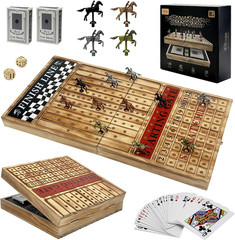 Large 23 Inches Horse Racing Board Game with 11 Luxury Metal Horses, Foldable Wo
