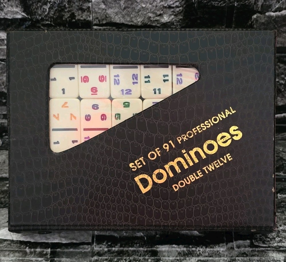 Set of 91 Professional Double Twelve Dominoes Vinyl Case Multicolor Numbers Vtg