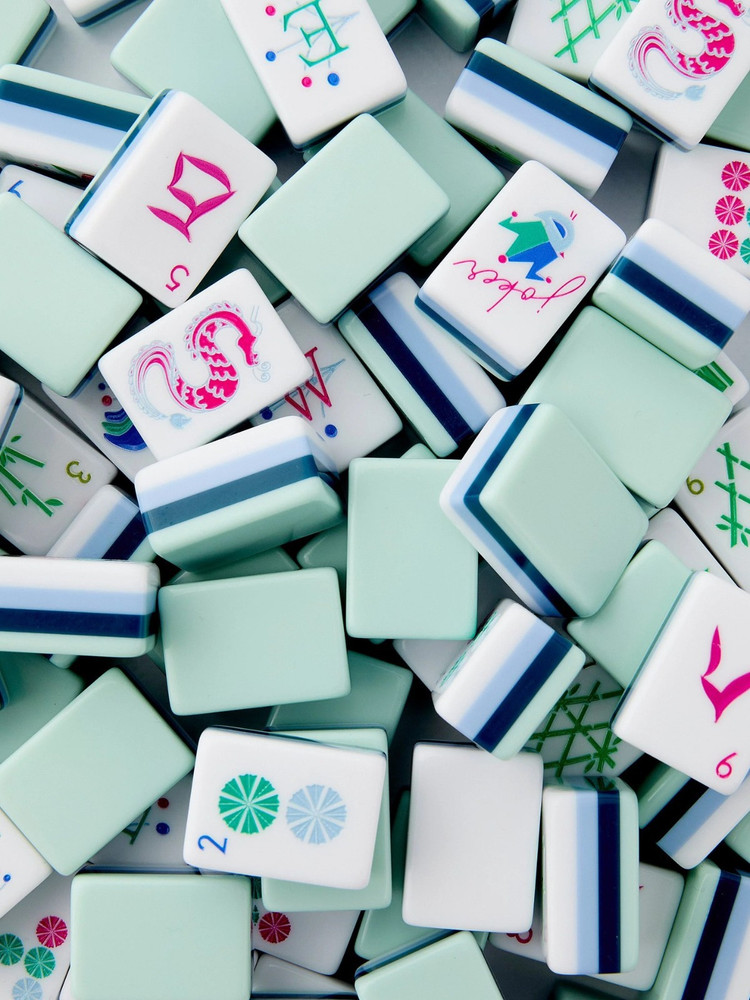160 American Mahjong Tiles 4-Layer Acrylic Cyan Theme Engraved Set fast ship