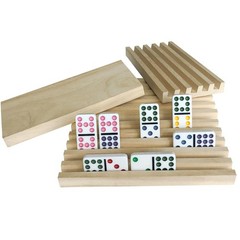 Domino Holder Trays Rack – Set of 4 Wooden Tiles Stand Holders for Mexican Train