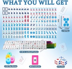 American Mahjong Tile Set, 166 Blue Tiles, 4 All-In-One Rack/Pushers, Complete W
