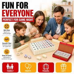 Travel Mini Mahjong Set 144 Tiles 2 Dice Red Carry Case Family Tabletop Game Toy