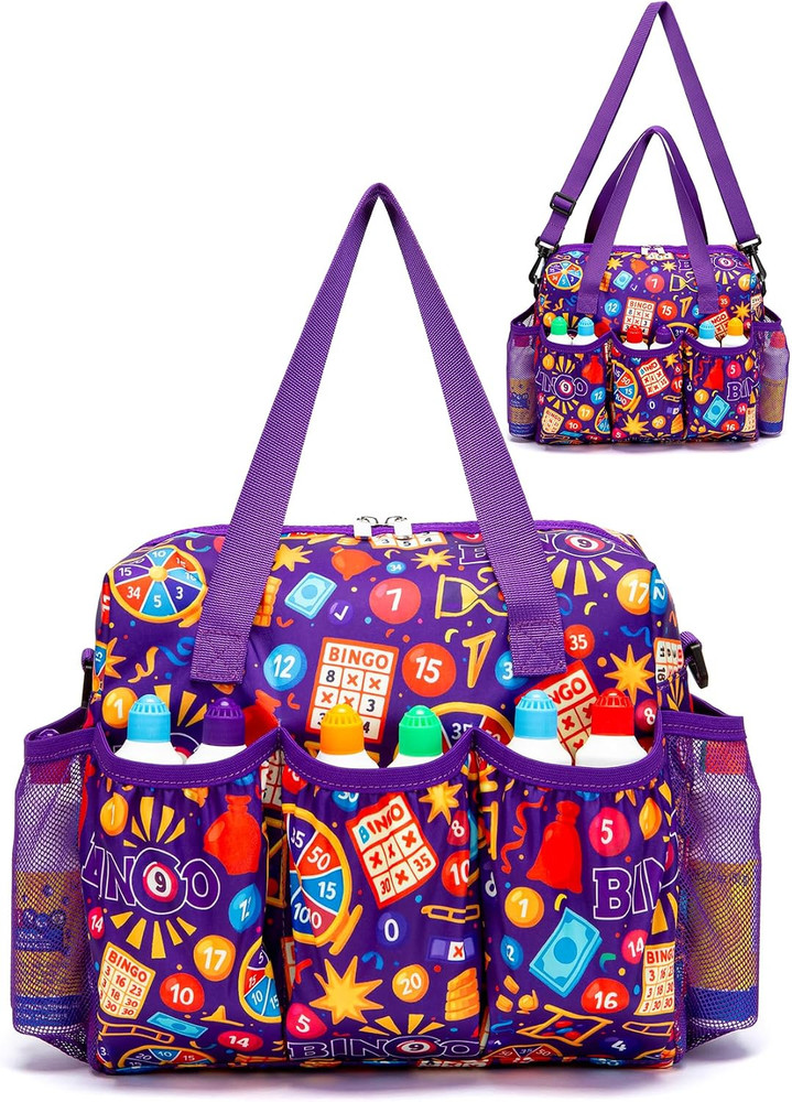 Bingo Bag with Pockets for Daubers Dabbers Dobbers Dotters Violet Portable Bingo