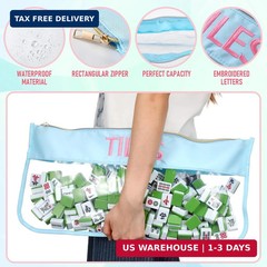2 Pcs Embroidered Mahjong Canvas Tote Bags Large Empty Mah-Jong Tile Bag Mahjong