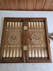 Carved Etched Wood Backgammon & Checkerboard Game Set Tree Of Life Compact