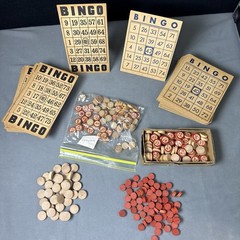 Rare Antique Bingo Set Complete with 50 Cards, Wooden Call Numbers New Unplayed