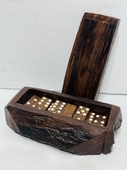 Vintage Walnut Wood Dominoes Set And Box