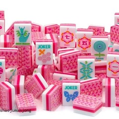 Vibrant Layered Mahjong Tiles Full American Set 160 Tiles Pink Flower Blossoms