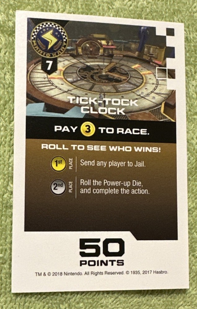 2018 Monopoly Gamer Mario Kart Replacement Grand Prix Card Tick-Tock Clock