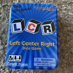 The Original LCR Left Center Right Dice Game Blue Tin NEW